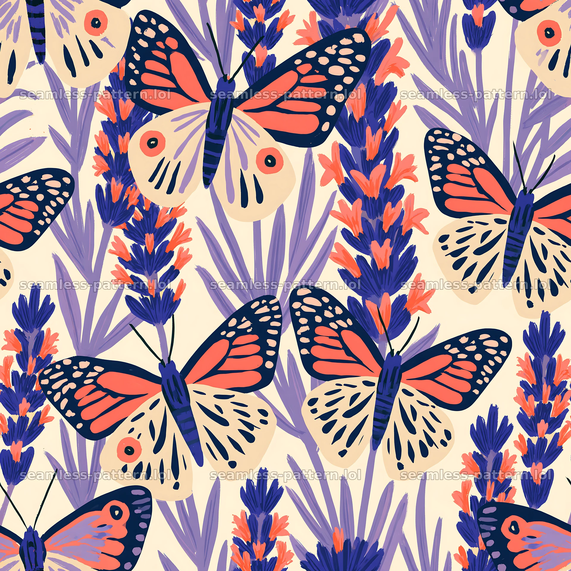 Butterfly and lavender pattern design for fabric and wallpaper seamless pattern